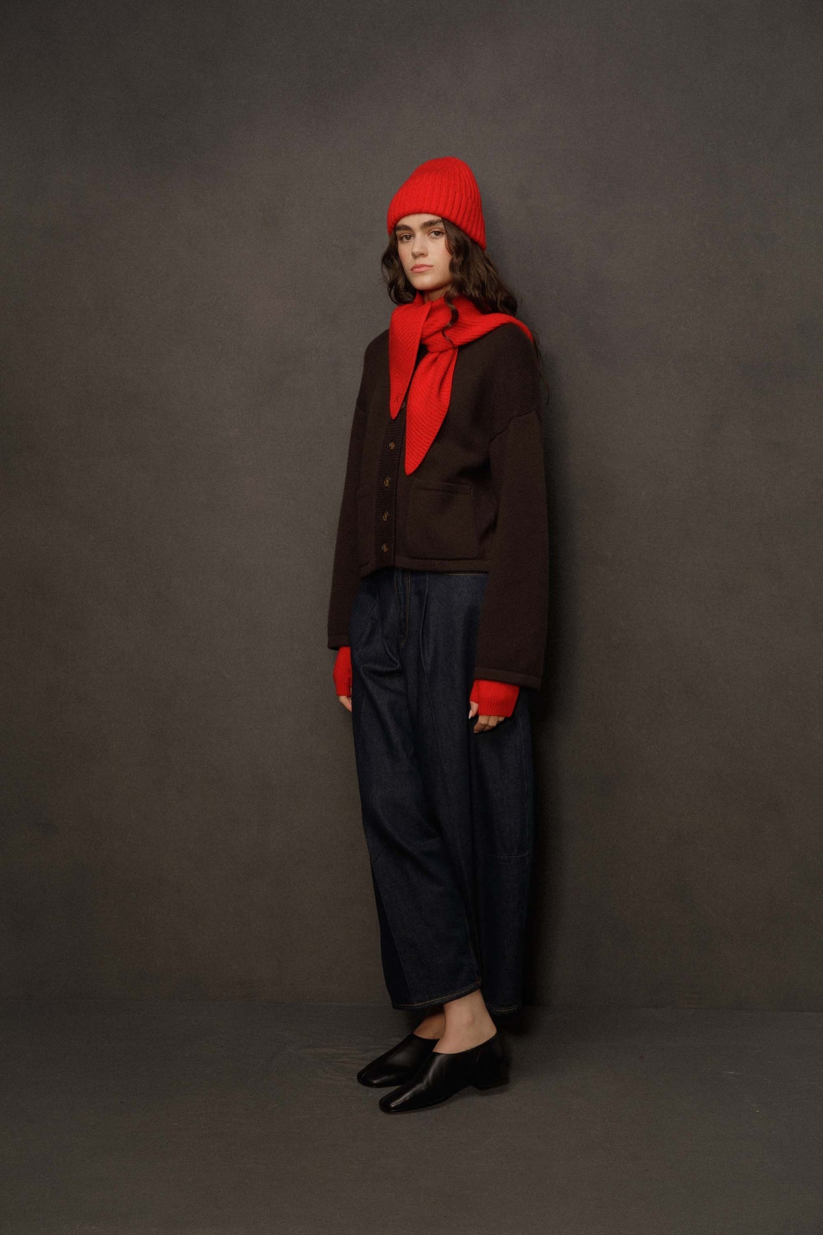 Fingerless Cashmere Mittens - Red