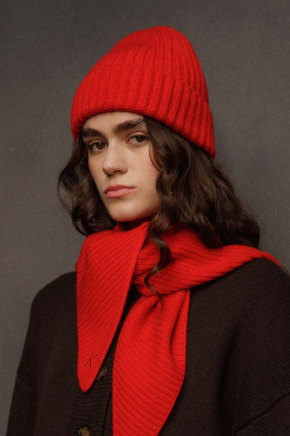Ribbed Cashmere Beanie - Red