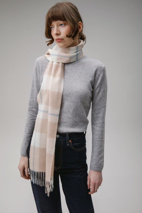 Contemporary Check Cashmere Scarf - Champagne Pink