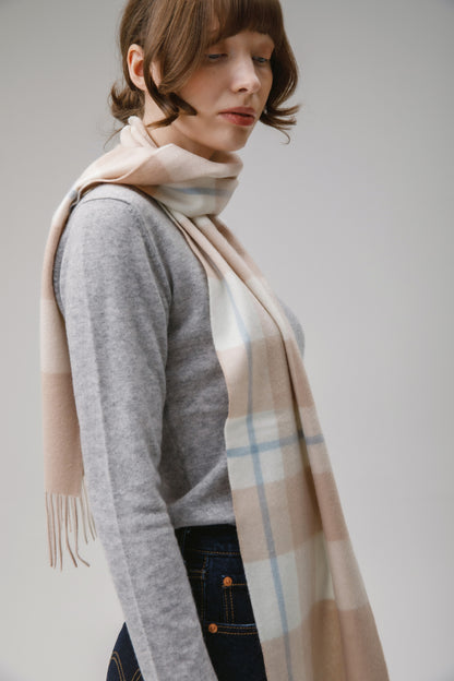 Contemporary Check Cashmere Scarf - Champagne Pink