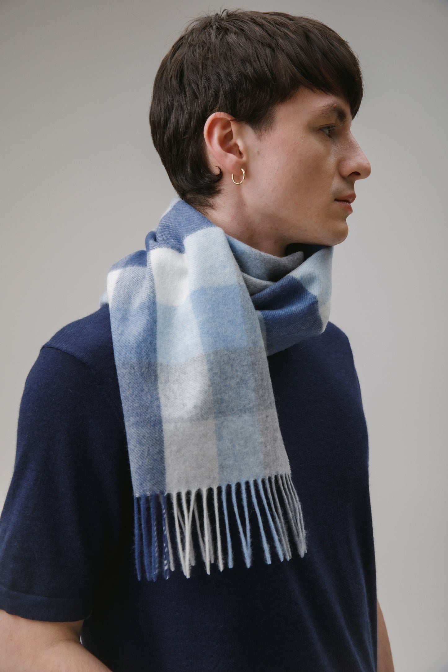 5 Square Check Cashmere Scarf - Glacier