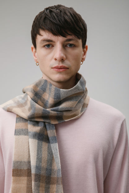 Tartan 2 Cashmere Scarf - Natural