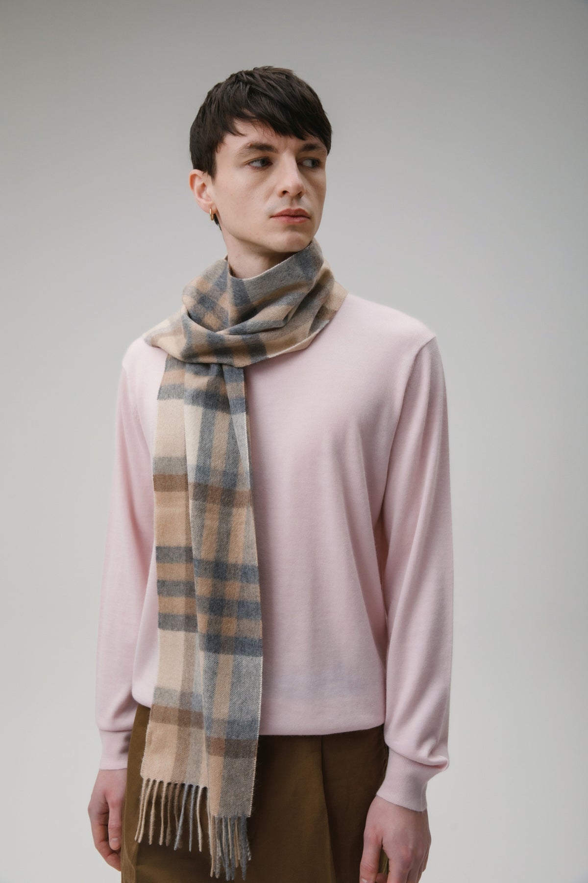 Tartan Cashmere Scarf - Natural