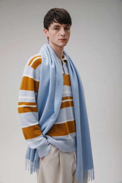 Solid Cashmere Wide Scarf - Blue