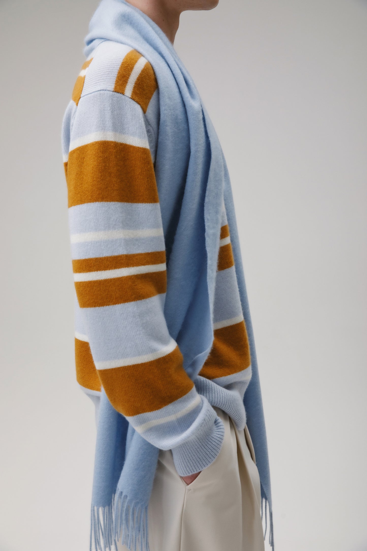 Solid Cashmere Wide Scarf - Blue