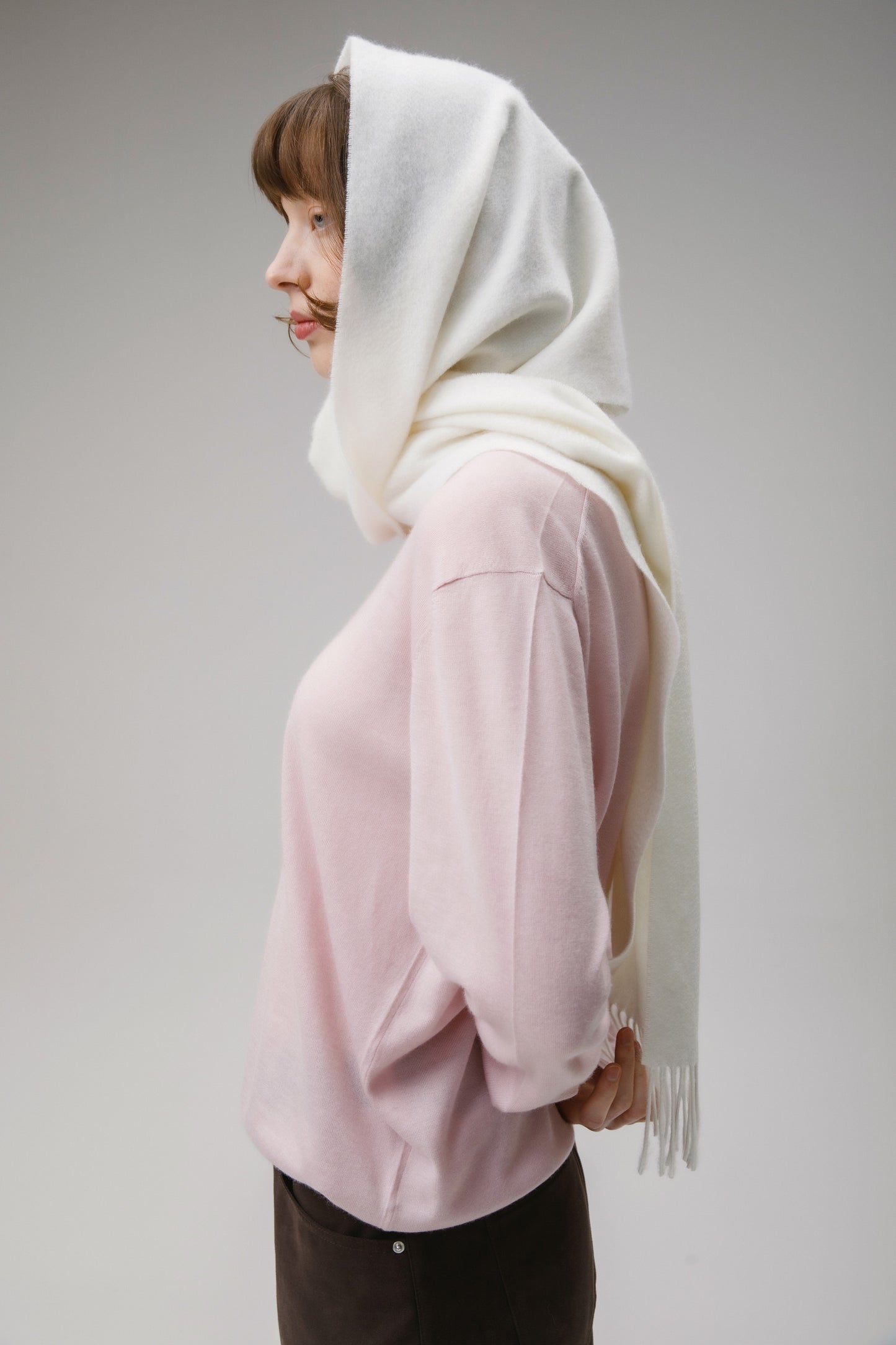 Solid Cashmere Wide Scarf - Soft Cream