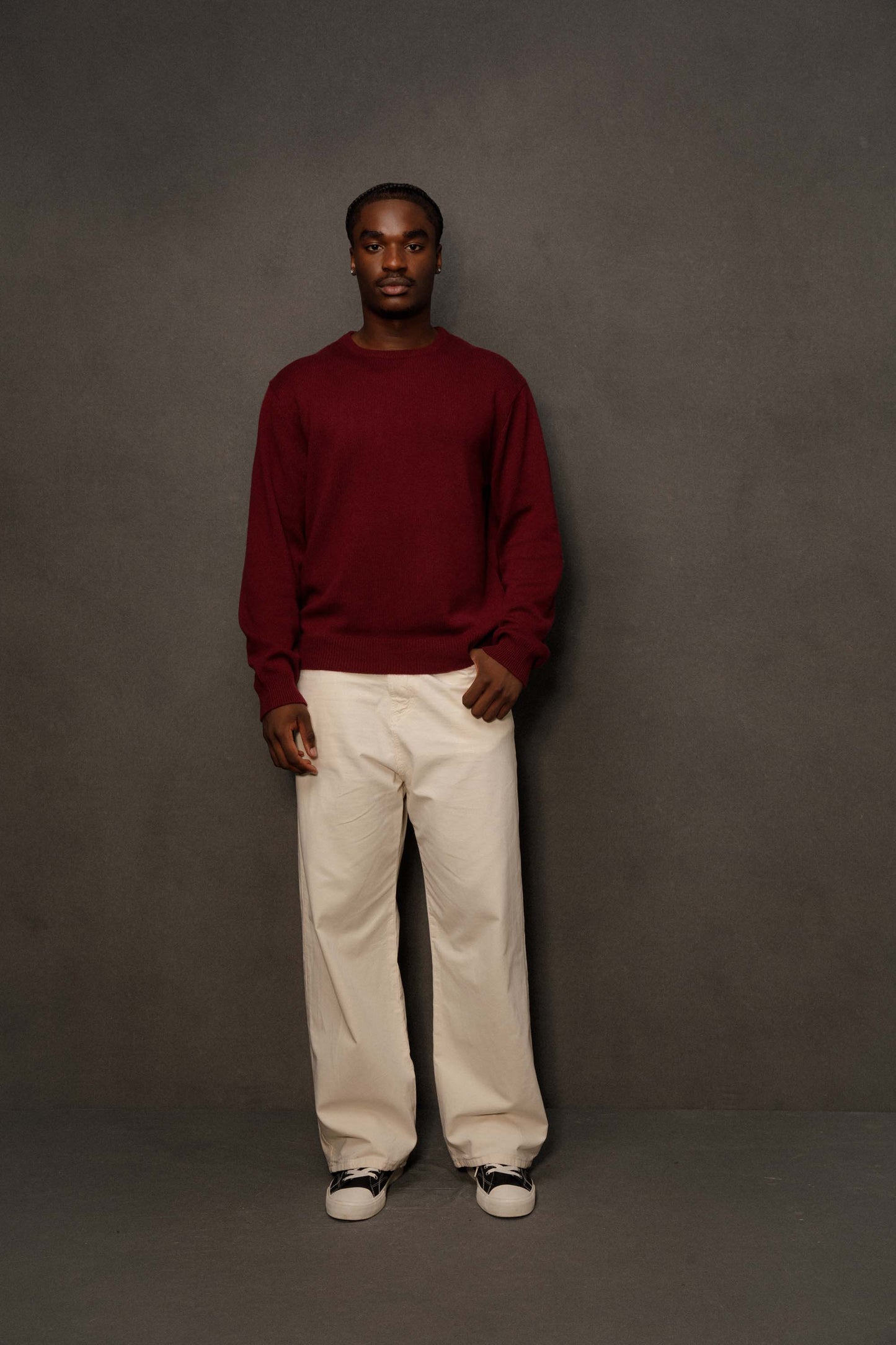 Men’s Comely Cashmere Crew Neck Jumper - Burgundy