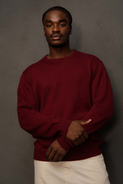 Men’s Comely Cashmere Crew Neck Jumper - Burgundy