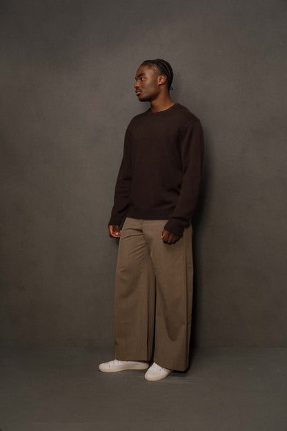 Men’s Comely Cashmere Crew Neck Jumper - Peat Brown