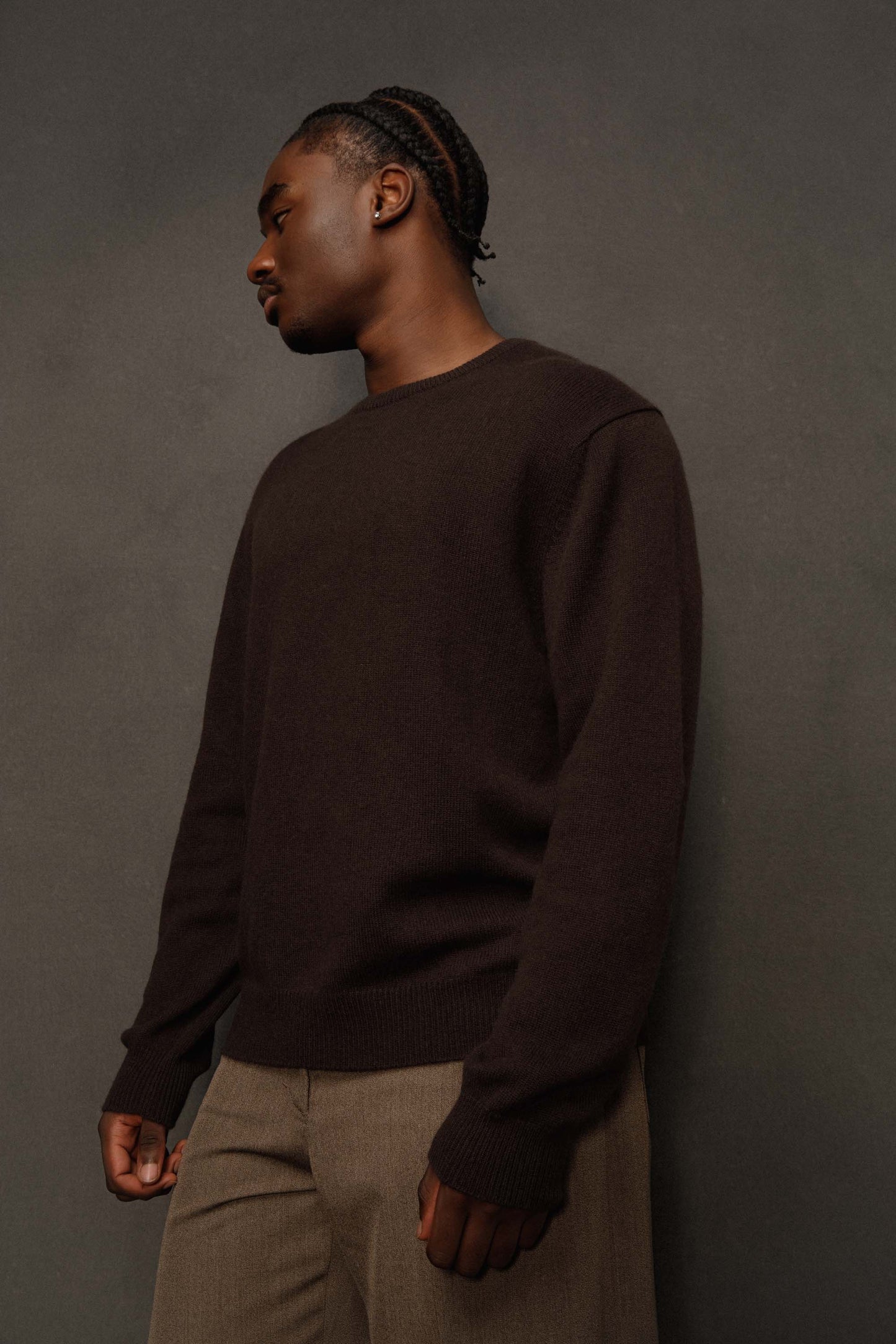 Men’s Comely Cashmere Crew Neck Jumper - Peat Brown