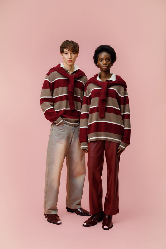 Unisex Stripe Rugby Cashmere Shirt - Squirrel