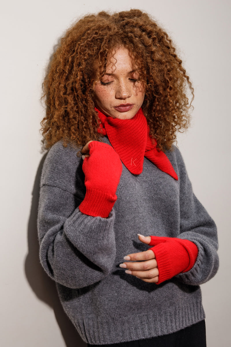 Knitted Cashmere Neck Tie - Red