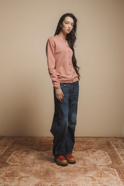 Made in Scotland Charlotte Cashmere High Button Cardigan - Dusky Pink