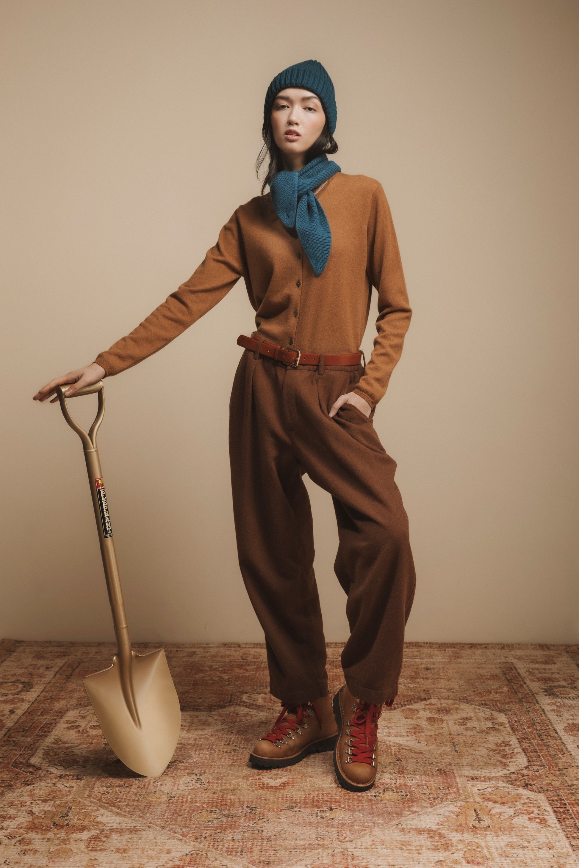 Vicuna Cashmere High Button Cardigan