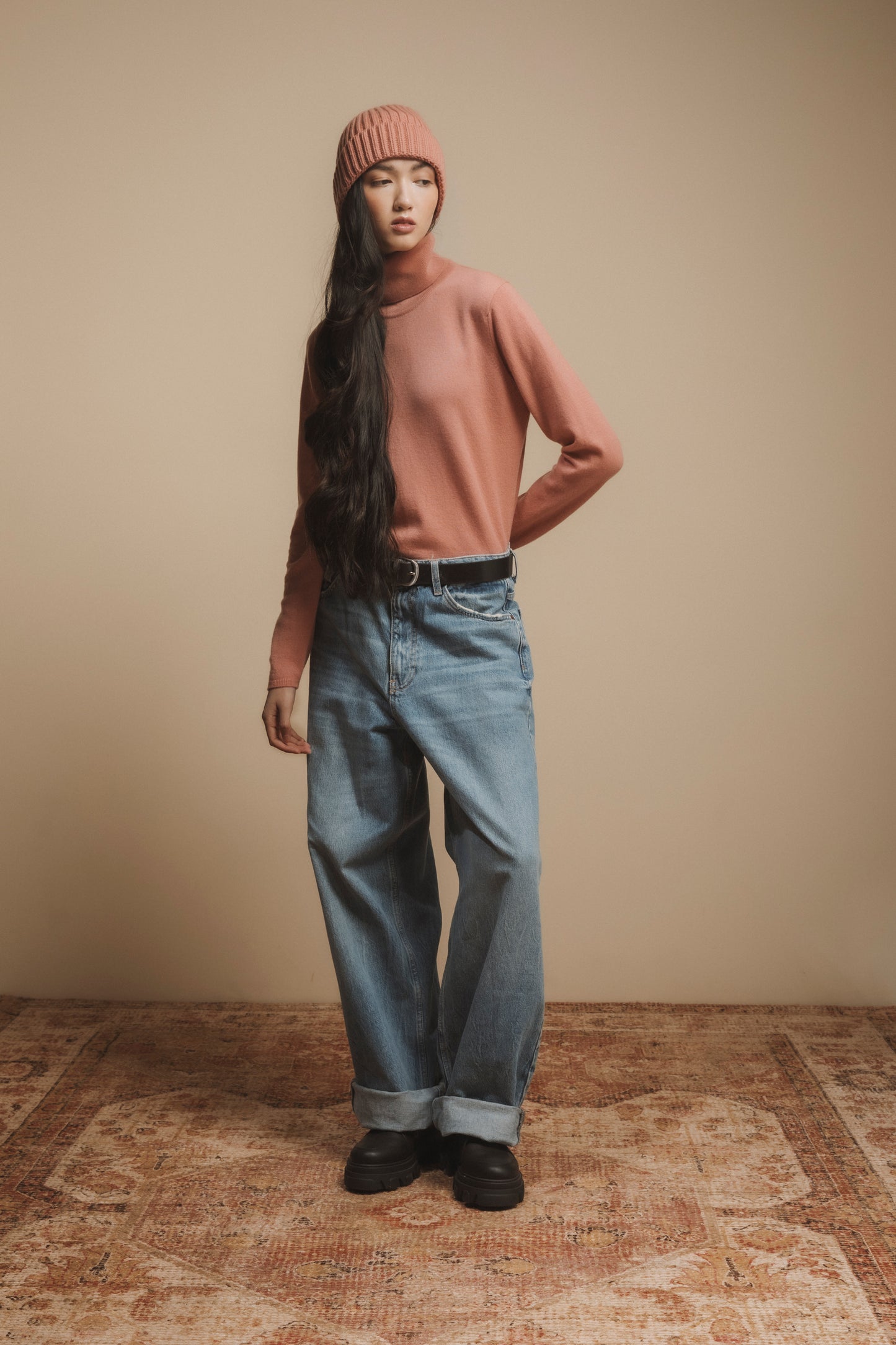 Made in Scotland Charlotte Cashmere Roll Collar Jumper - Dusky Pink