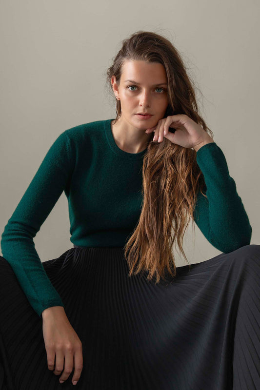 Women's Cashmere Crew Neck Jumper - Forest Green