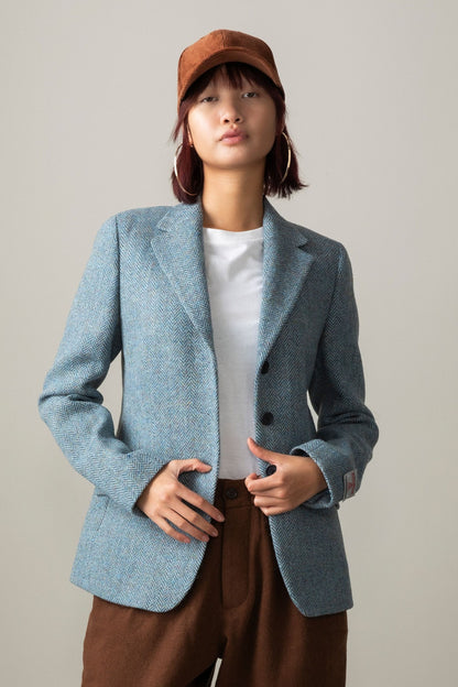 Women's Harris Tweed Claire Blazer - Light Blue Herringbone Mix