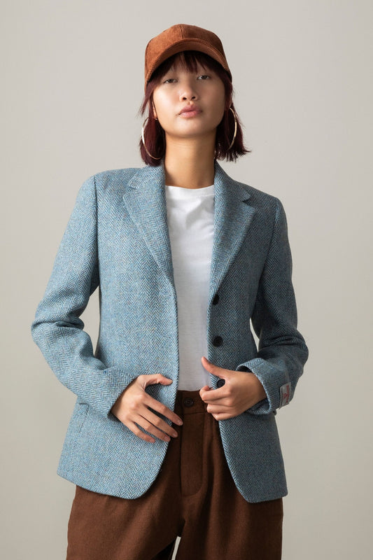 Women's Harris Tweed Claire Blazer - Light Blue Herringbone Mix