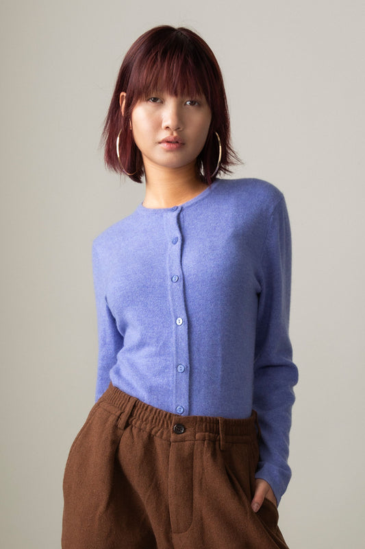 Women's Cashmere High Button Cardigan - Wisteria