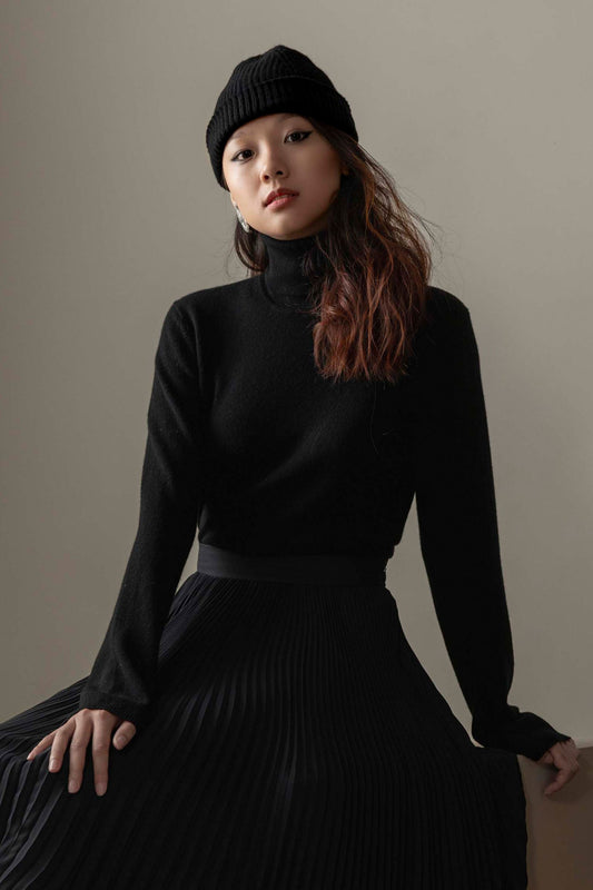 Women's Cashmere Polo Neck Jumper - Black