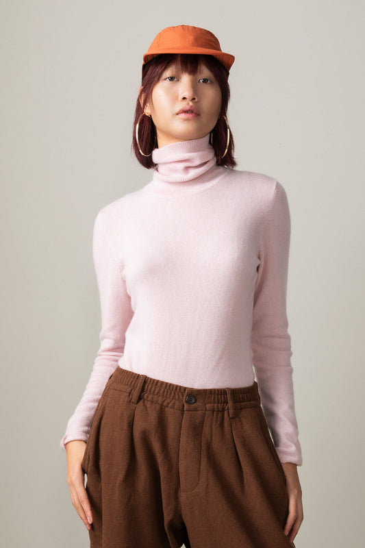Women's Cashmere Polo Neck Jumper - Pale Lilac