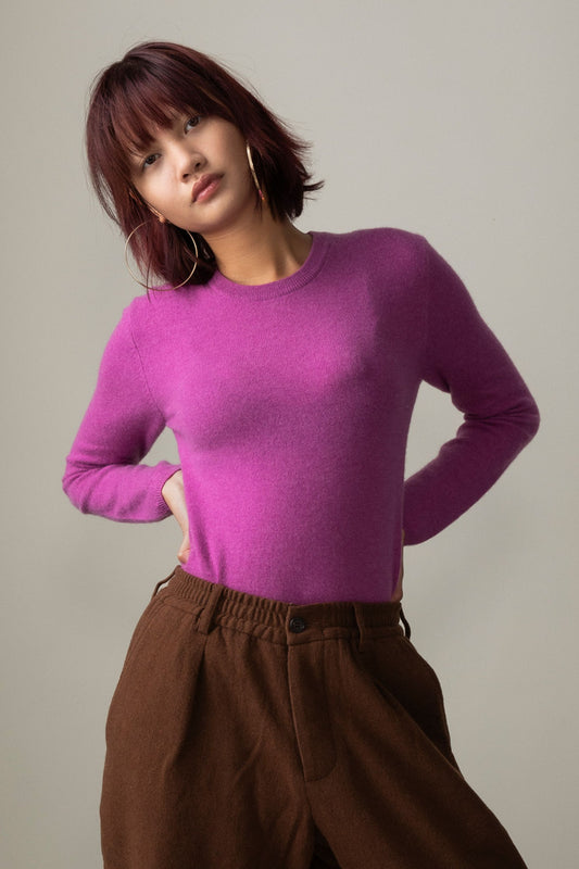 Women's Cashmere Crew Neck Jumper - Raspberry