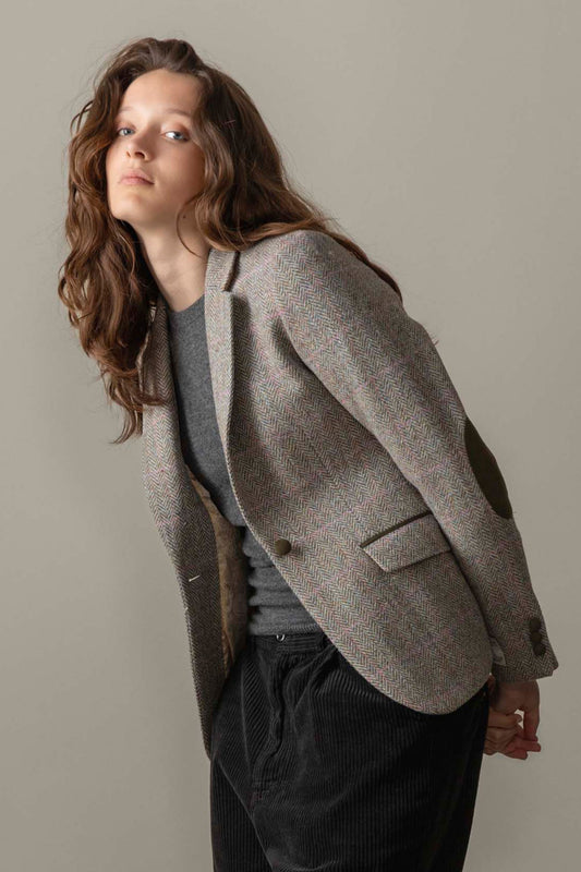 Women's Harris Tweed Janice Blazer - Blue Beige Pink Windowpane