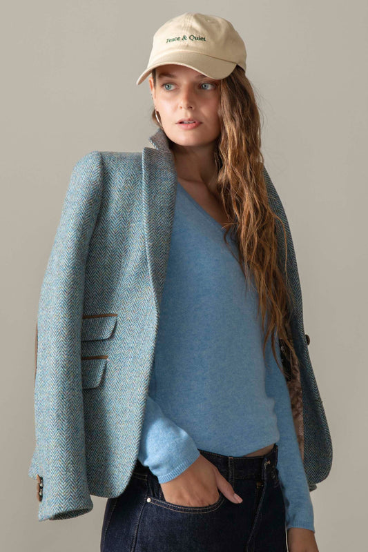 Women's Harris Tweed Janice Blazer - Light Blue Herringbone Mix