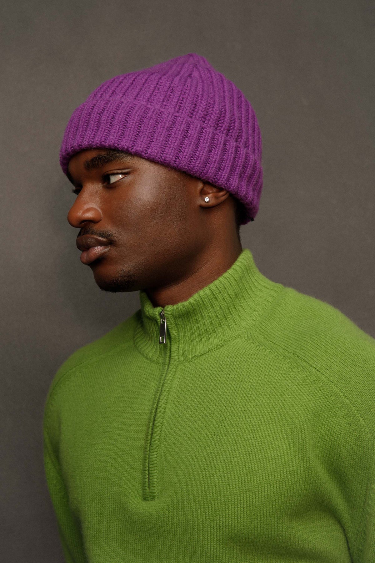 Ribbed Cashmere Beanie - Thistle Purple