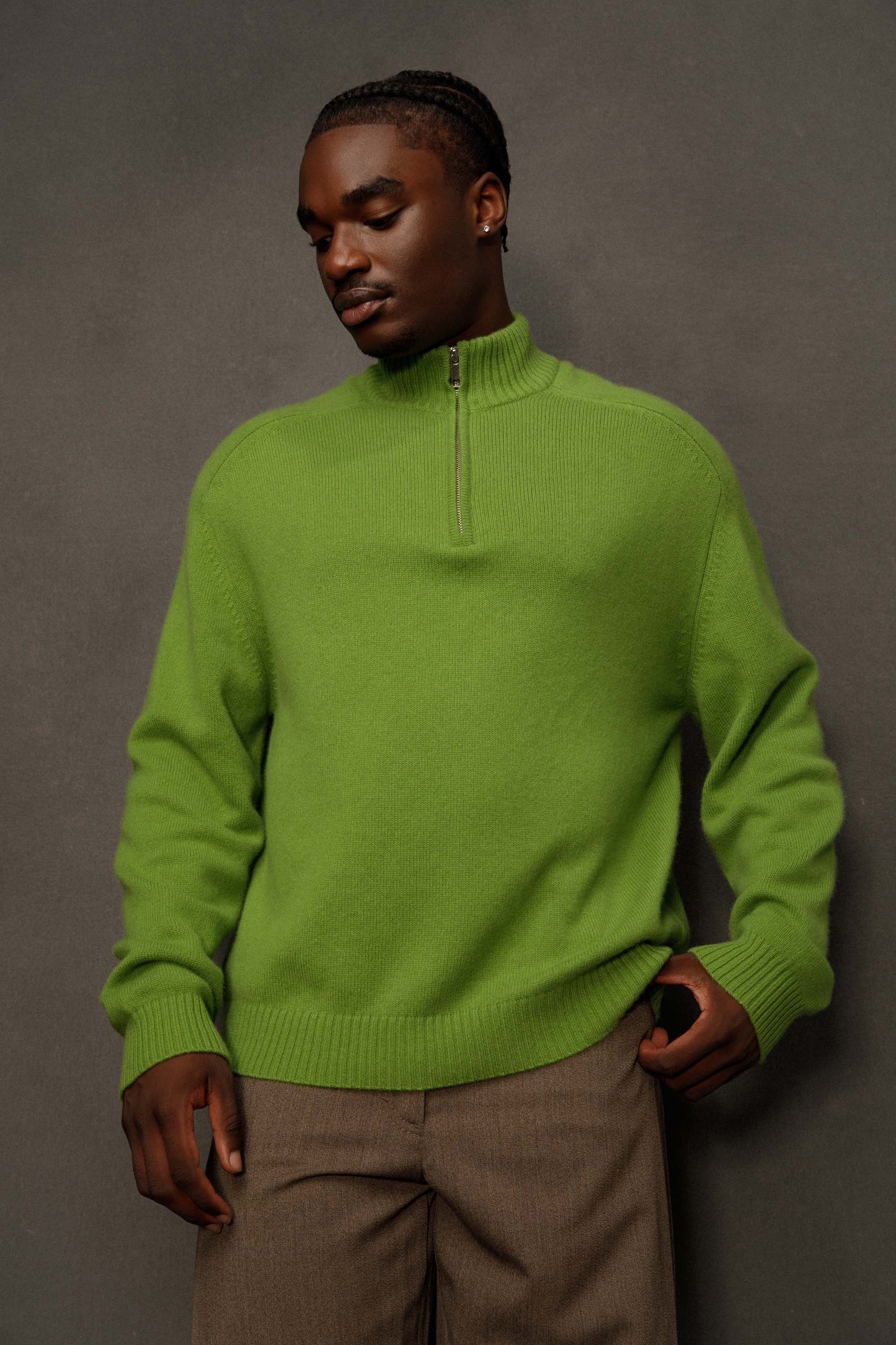Men’s Edinburgh Cashmere Half Zip Jumper - Nettle Green