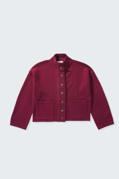 Women’s Cashmere Funnel Neck Cardigan - Burgundy