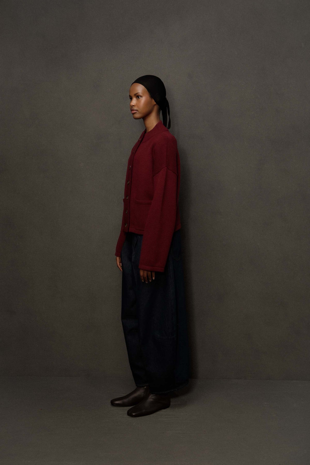 Women’s Cashmere Funnel Neck Cardigan - Burgundy