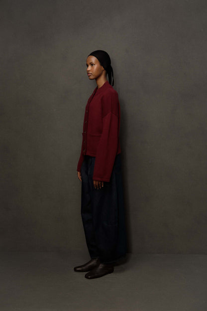 Women’s Cashmere Funnel Neck Cardigan - Burgundy