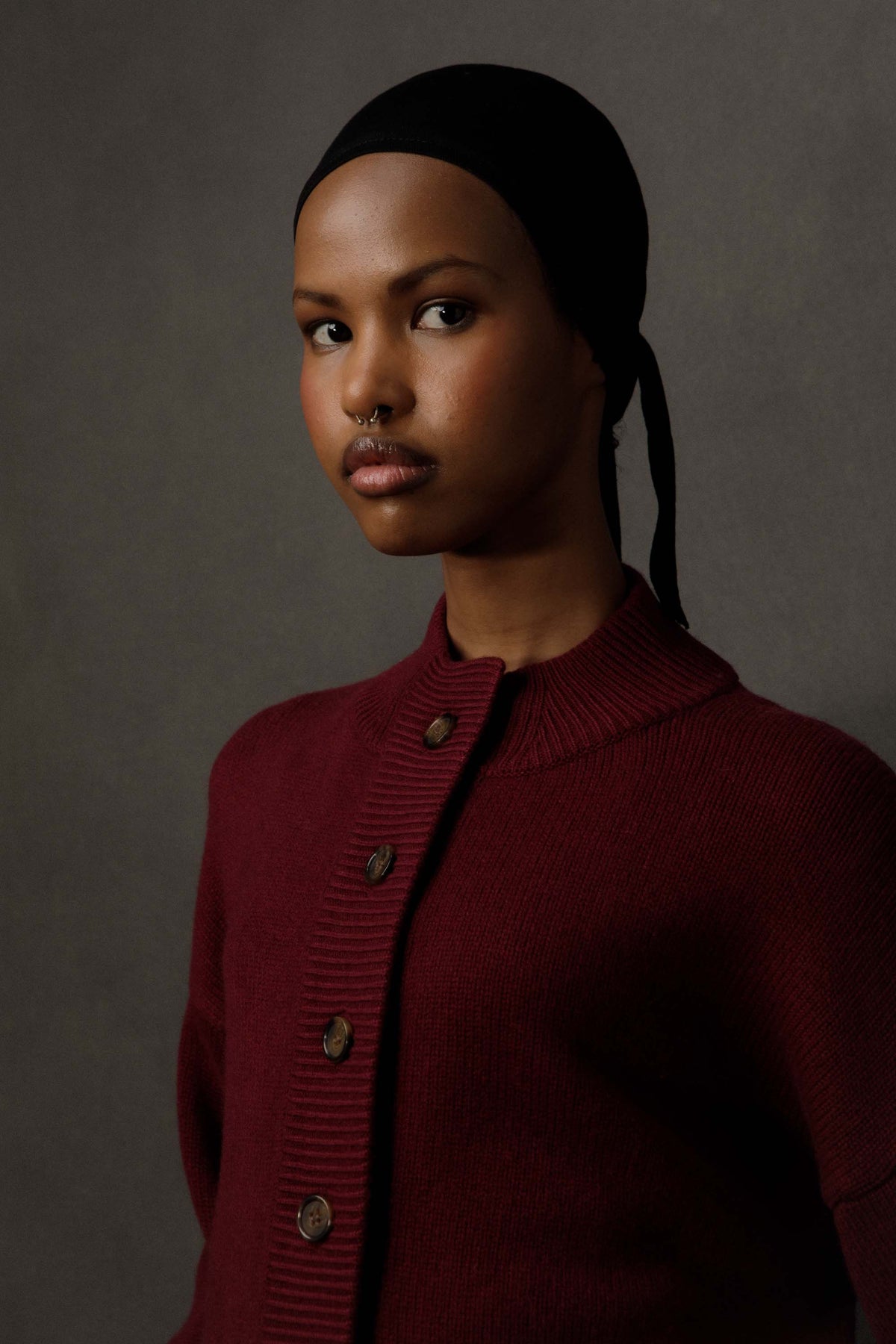Women’s Cashmere Funnel Neck Cardigan - Burgundy