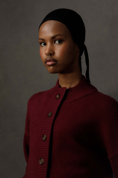 Women’s Cashmere Funnel Neck Cardigan - Burgundy