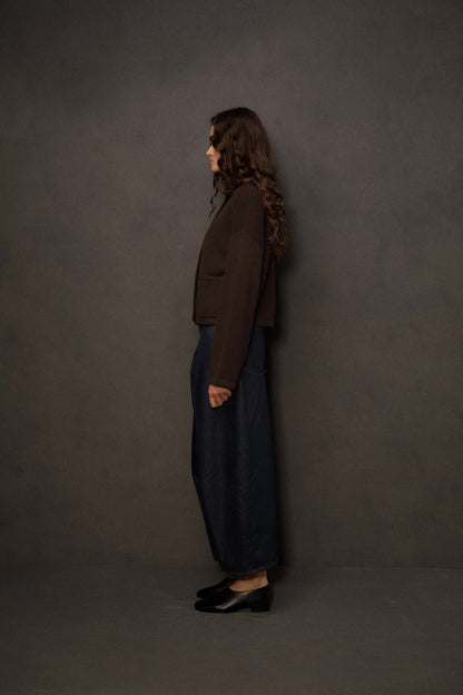 Women’s Cashmere Funnel Neck Cardigan - Peat Brown