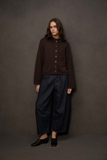 Women’s Cashmere Funnel Neck Cardigan - Peat Brown