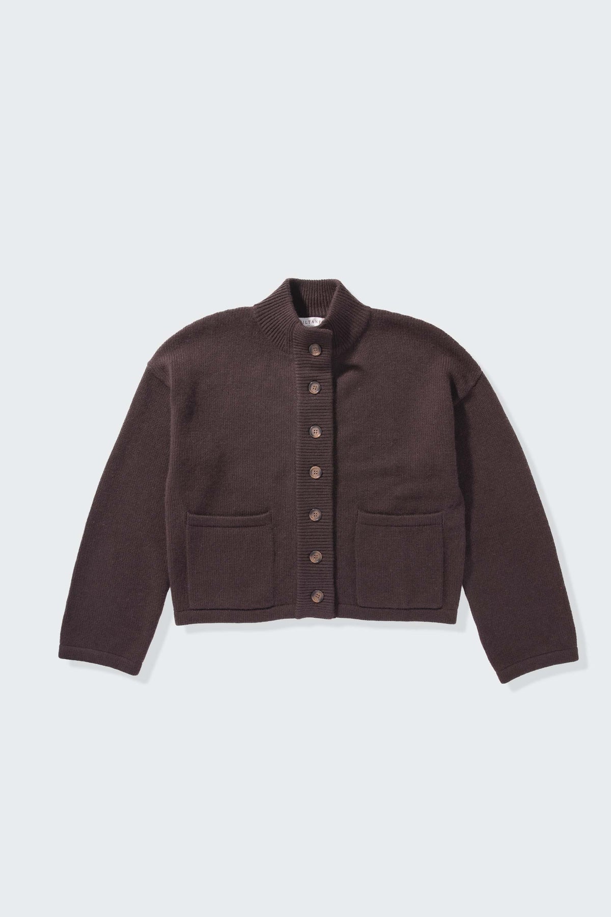 Women’s Cashmere Funnel Neck Cardigan - Peat Brown
