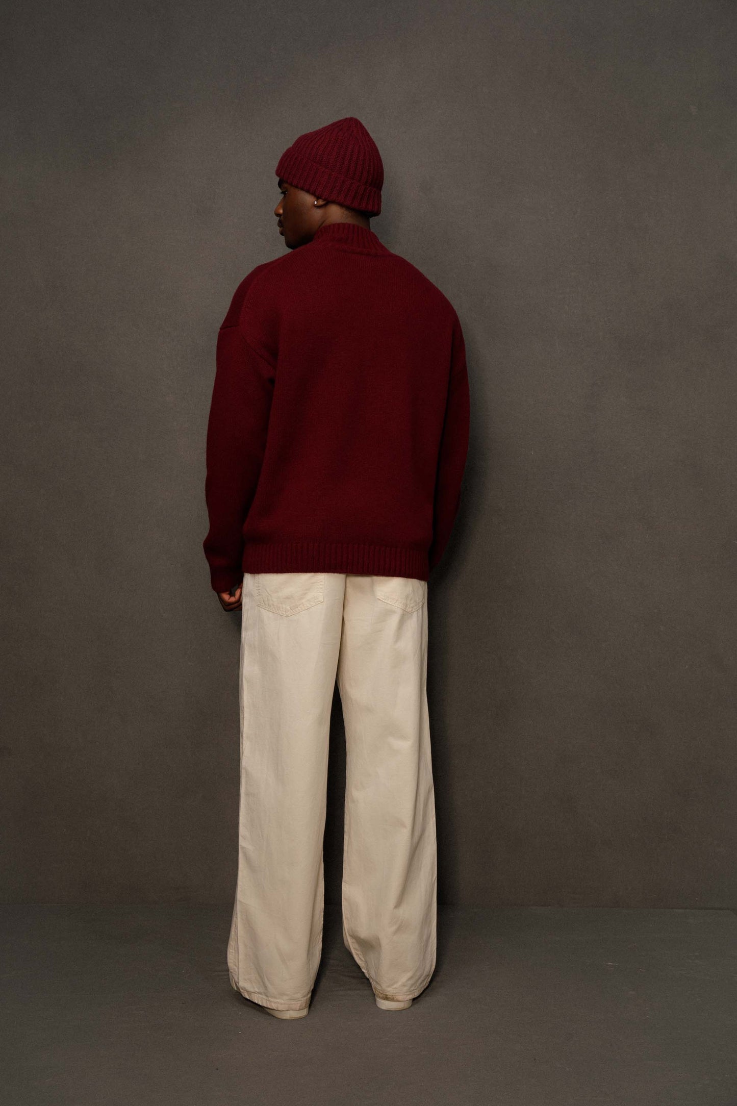 Men's Cashmere Funnel Neck Jumper - Burgundy