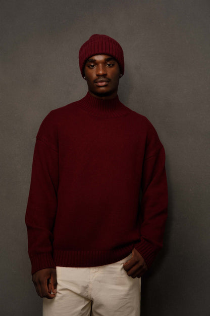 Ribbed Cashmere Beanie - Burgundy