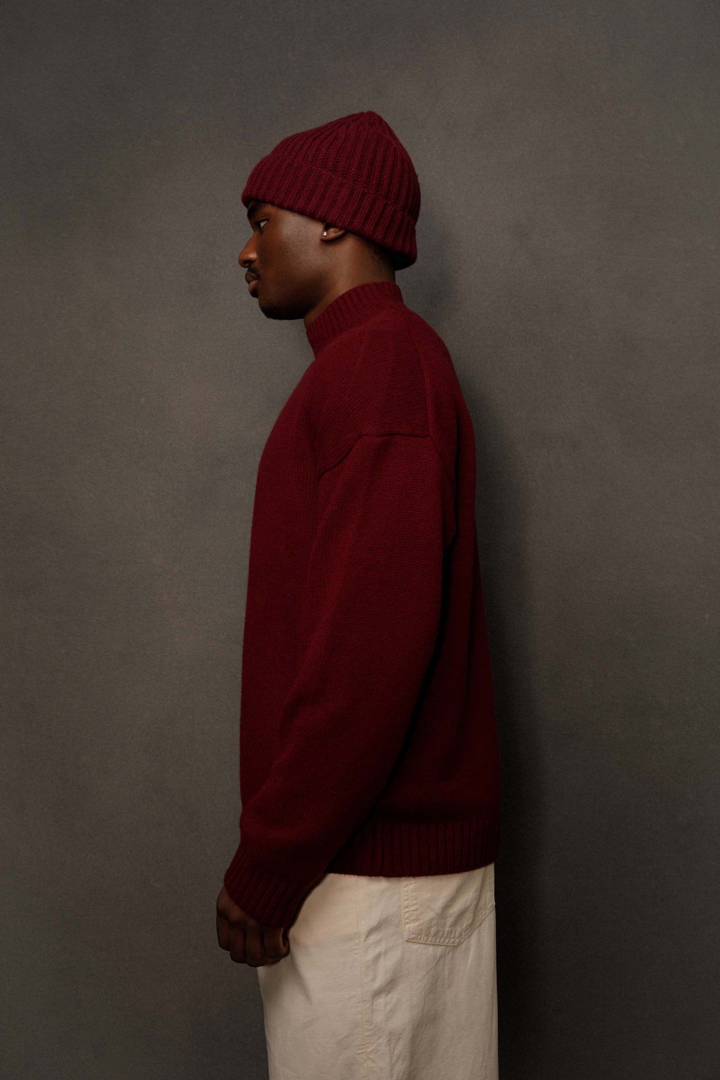 Men's Cashmere Funnel Neck Jumper - Burgundy