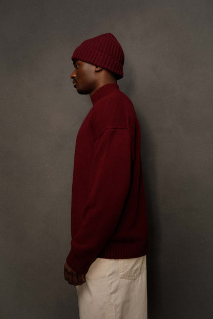 Men's Cashmere Funnel Neck Jumper - Burgundy