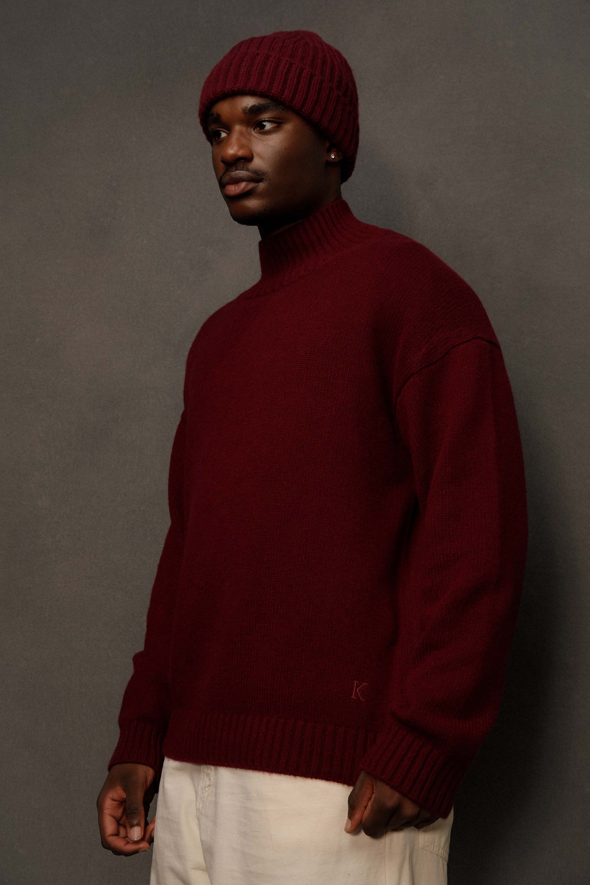 Ribbed Cashmere Beanie - Burgundy