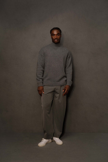 Men's Cashmere Funnel Neck Jumper - Grey