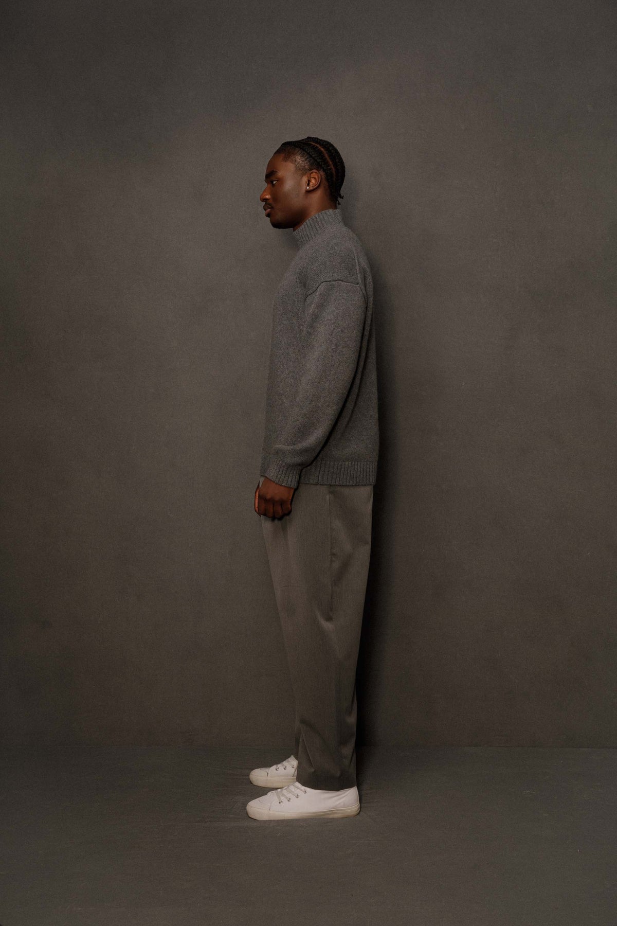 Men's Cashmere Funnel Neck Jumper - Grey