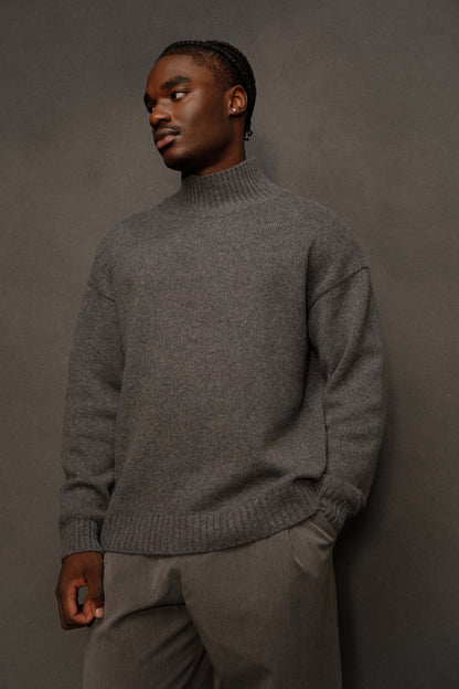 Men's Cashmere Funnel Neck Jumper - Grey
