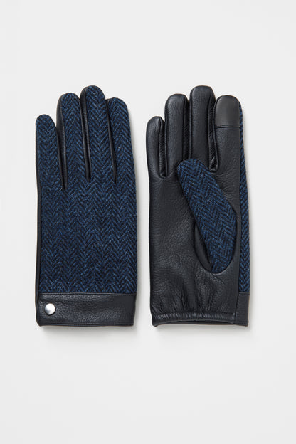 Men's Harris Tweed Gloves - Dark Navy Blue Herringbone