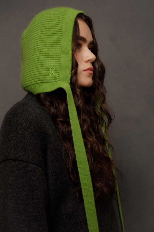 Knitted Cashmere Bonnet - Nettle Green