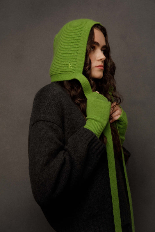 Fingerless Cashmere Mittens - Nettle Green