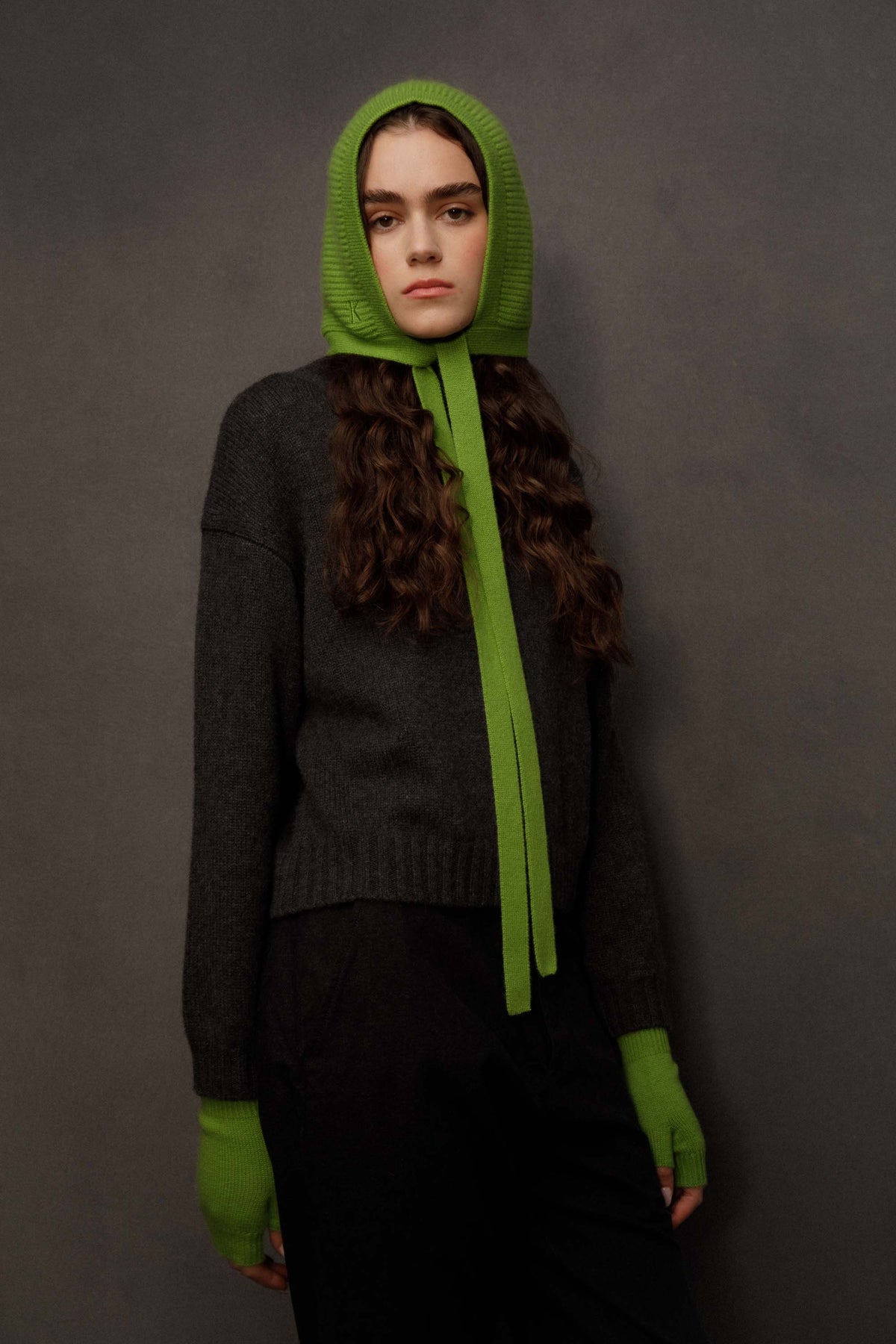 Knitted Cashmere Bonnet - Nettle Green